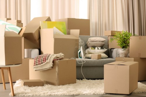 Commercial moving team handling office furniture and equipment